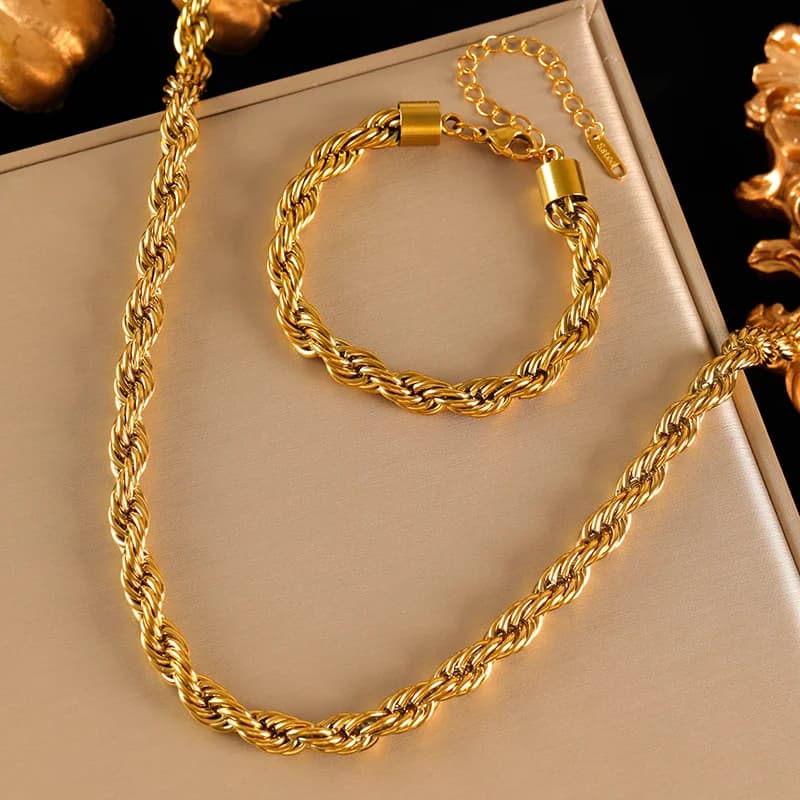 8mm Dikke Twist Ketting en Armband Set