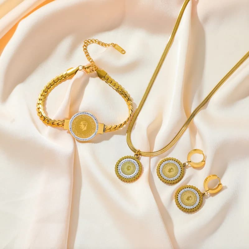 Muntenportret Zirkonia Ketting, Armband en Oorbellen Set