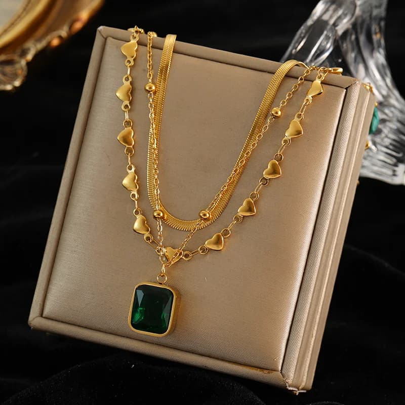 Meerlaags Geometrische Munt Steen Hanger Ketting