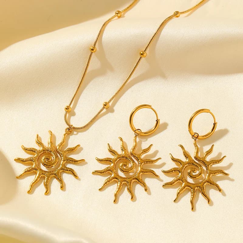 Vintage Zon Halsketting en Oorbellen Set