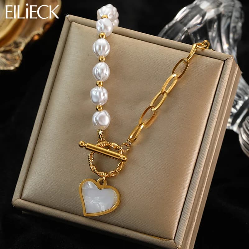 Ketting met parel hart hanger