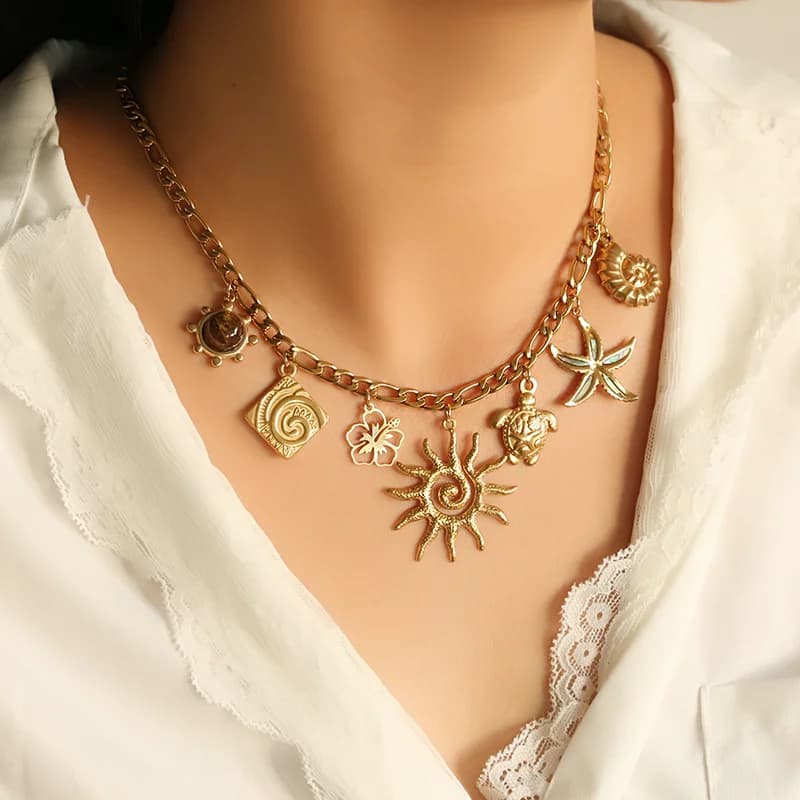 RVS gouden schildpad bloem zon hanger ketting