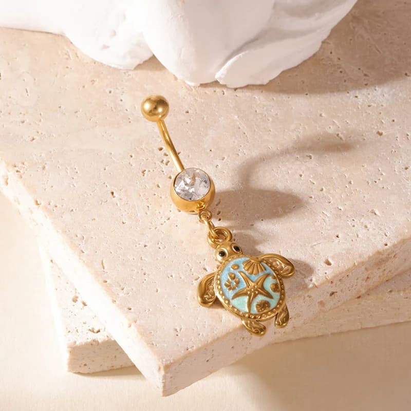 Belly button ring met schildpad hanger en zirkonia