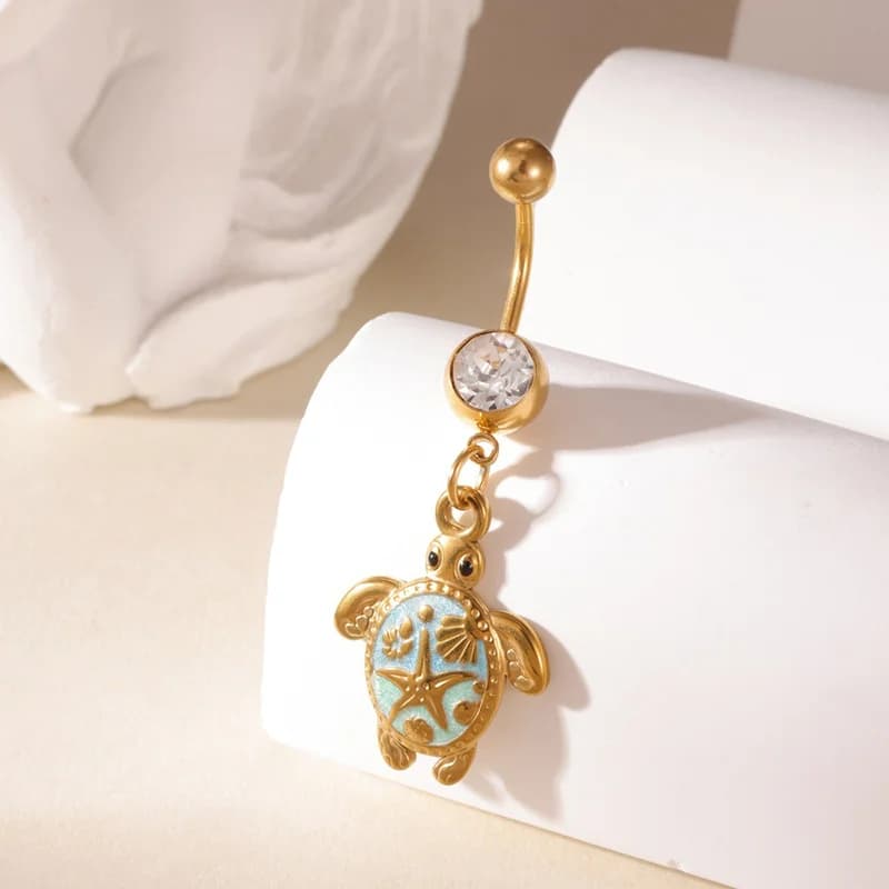 Belly button ring met schildpad hanger en zirkonia
