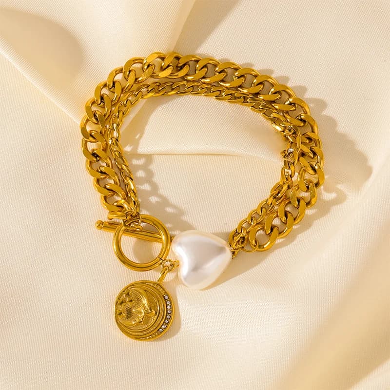 Multilaagse Dikke Schakelarmband, Goud RVS