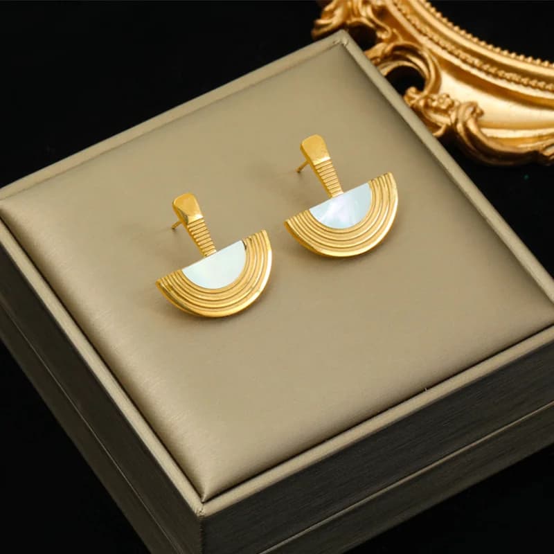 Geometrische halve cirkel hanger ketting en oorbellen set