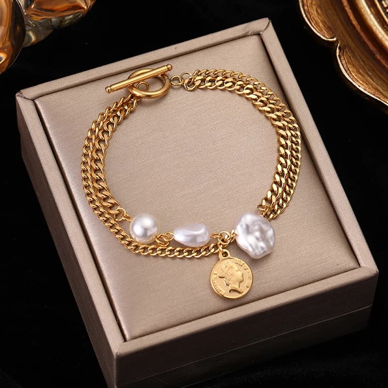 Gouden multilayer brede armband van roestvrij staal