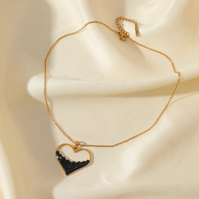 Zwarte Fonkelende Hart Hanger Ketting