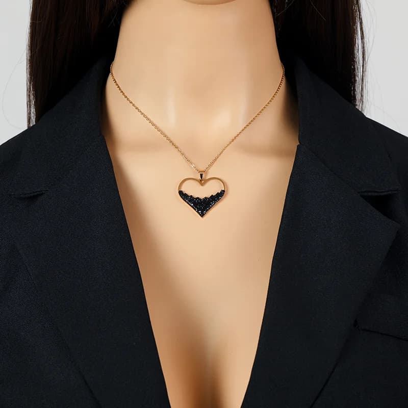Zwarte Fonkelende Hart Hanger Ketting