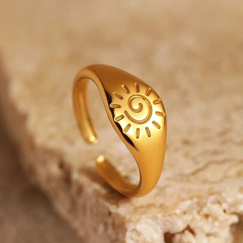 Vintage zon verstelbare ring, goudkleurig roestvrij staal