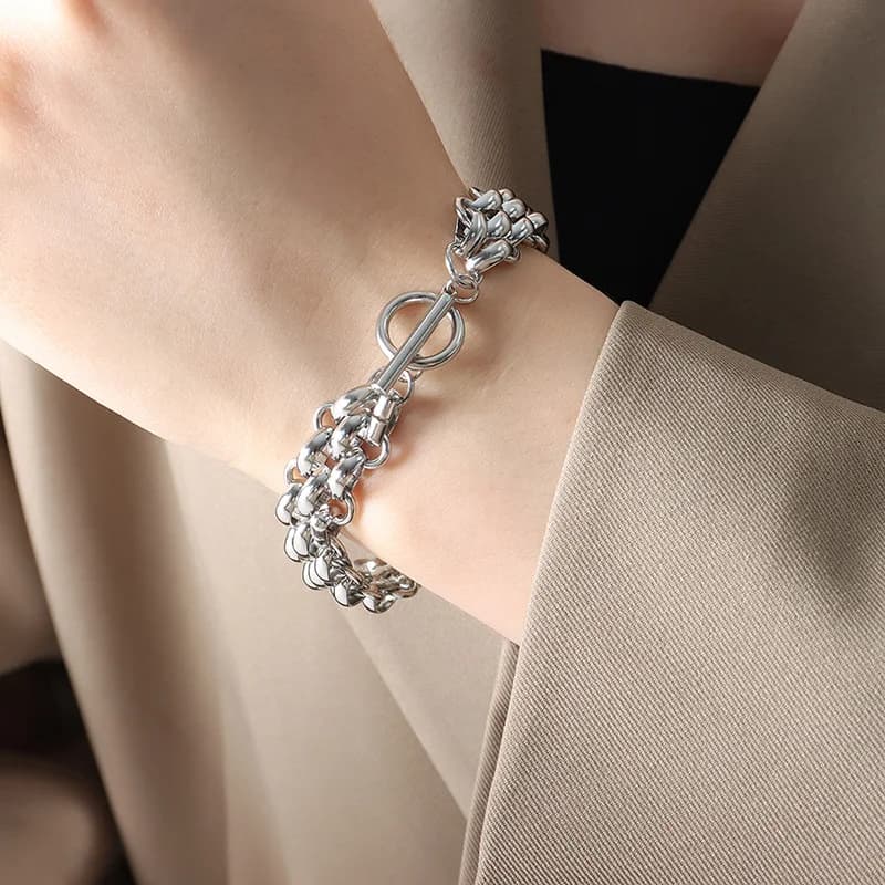 Zilverkleurige Ketting Armband, Roestvrij Staal