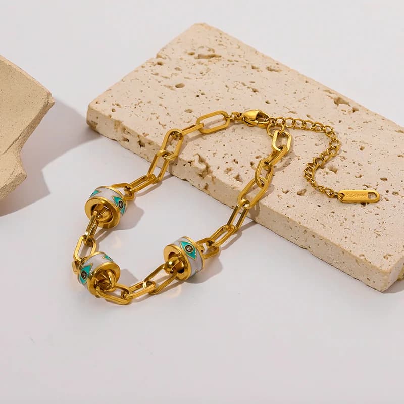 Dikke geometrische ketting armband, goudkleurig roestvrij staal
