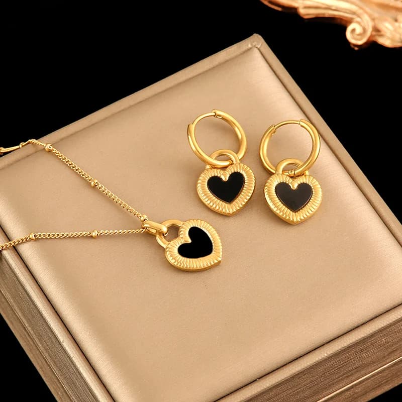 316L RVS Goudkleurige Hart Ster Ketting en Oorbellen Set
