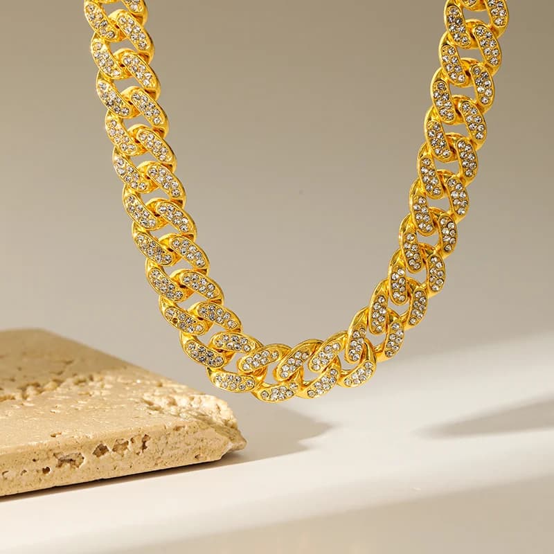 316L roestvrij staal verguld set met ketting en armband van cubic zirkonia
