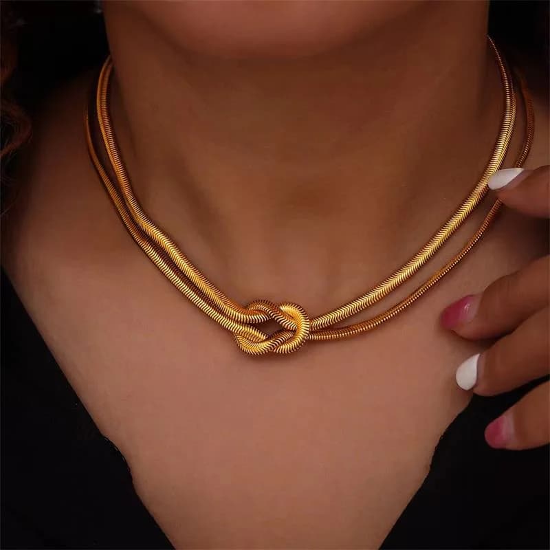Knooppunt Ketting Halsband, 18K Verguld