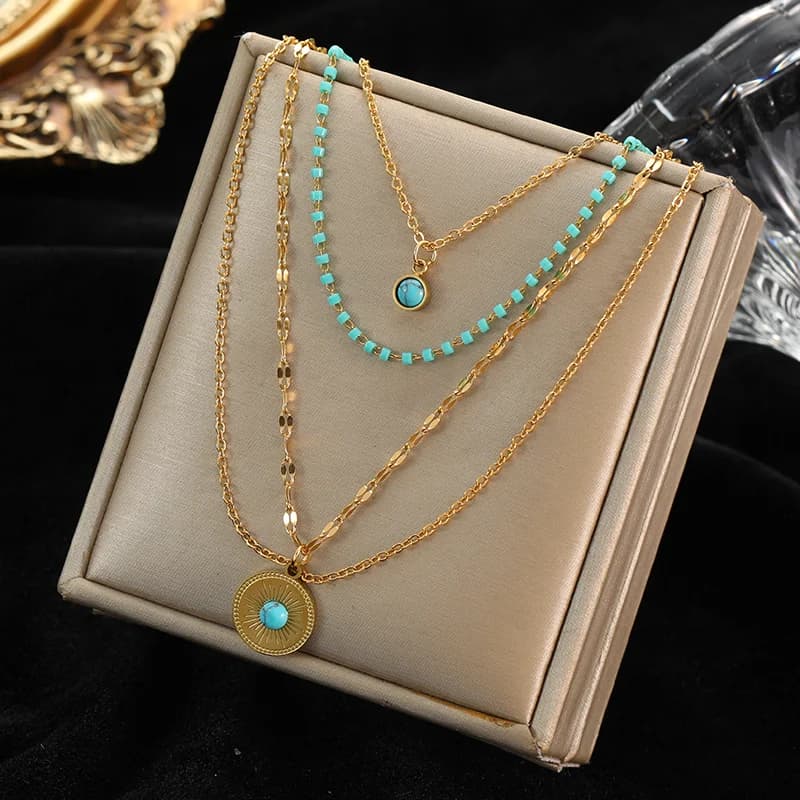 Meerlagige groene steen hanger choker ketting