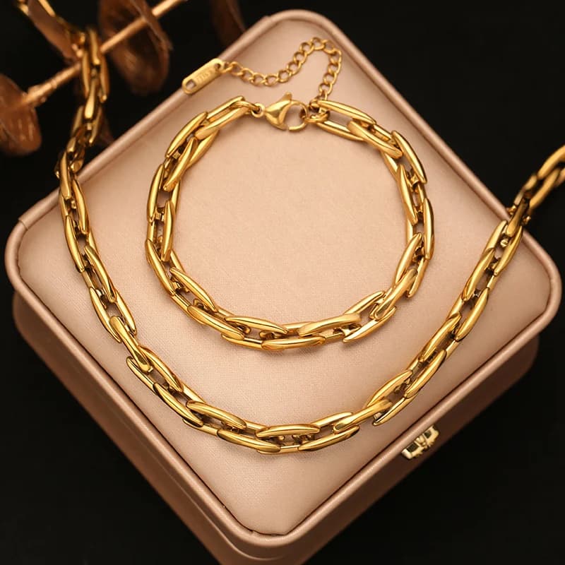 Dikke gouden ketting en armband set