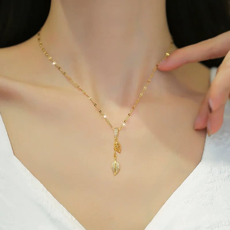 Ketting met bladhangertje van 316L roestvrij staal en zirkonia