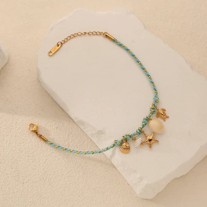 Zeester en Schelp Bedelarmband met Koord