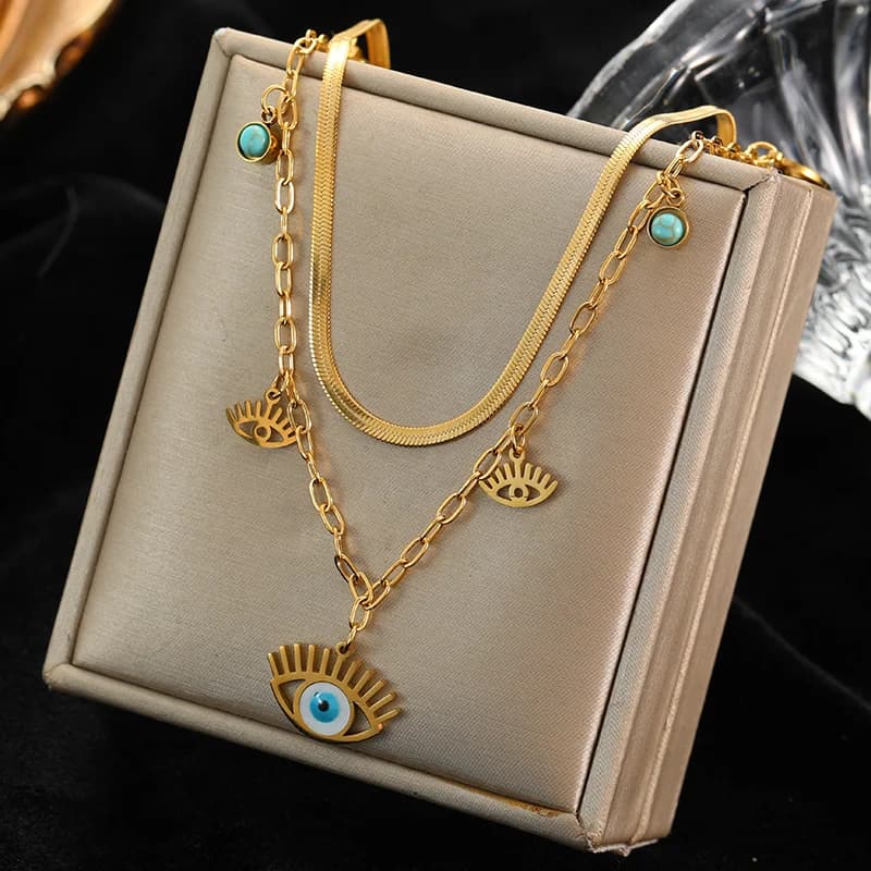 Blauw Oog Hanger Ketting met Meerdere Lagen
