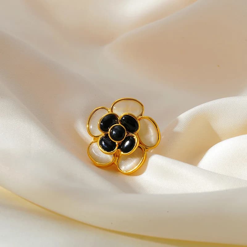 Kleurrijke email bloemen ketting oorbellen en ring set