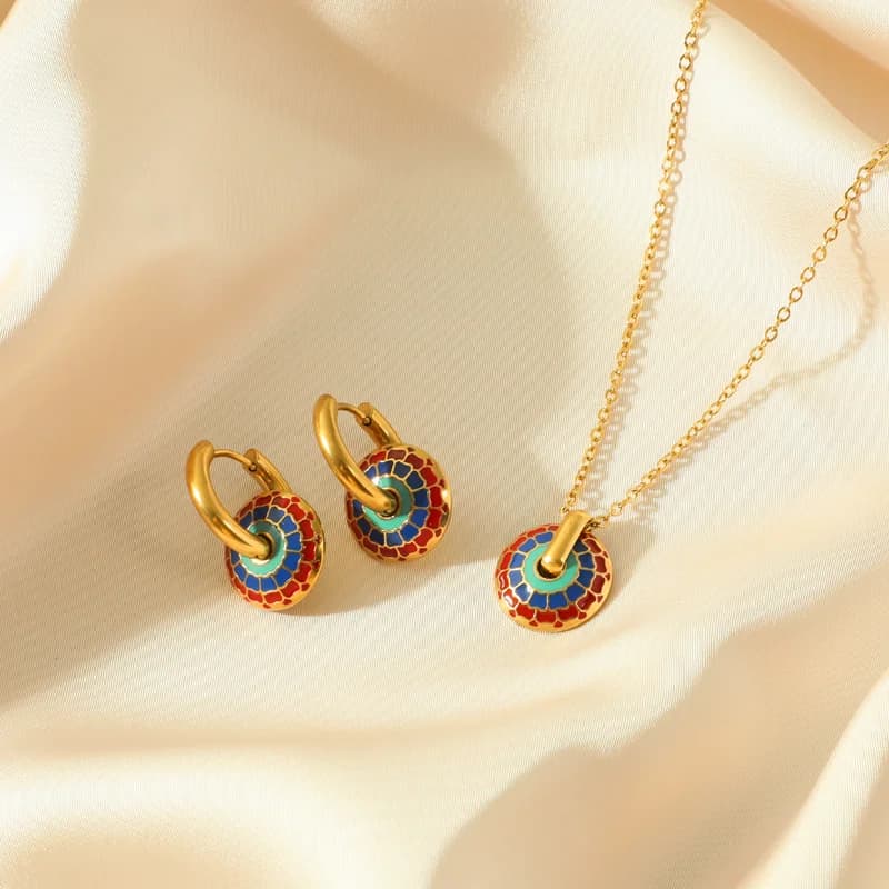 Vintage Bloemen Ketting en Oorbellen Set