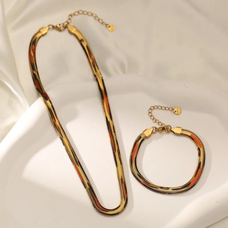 Slang platte ketting en armband set