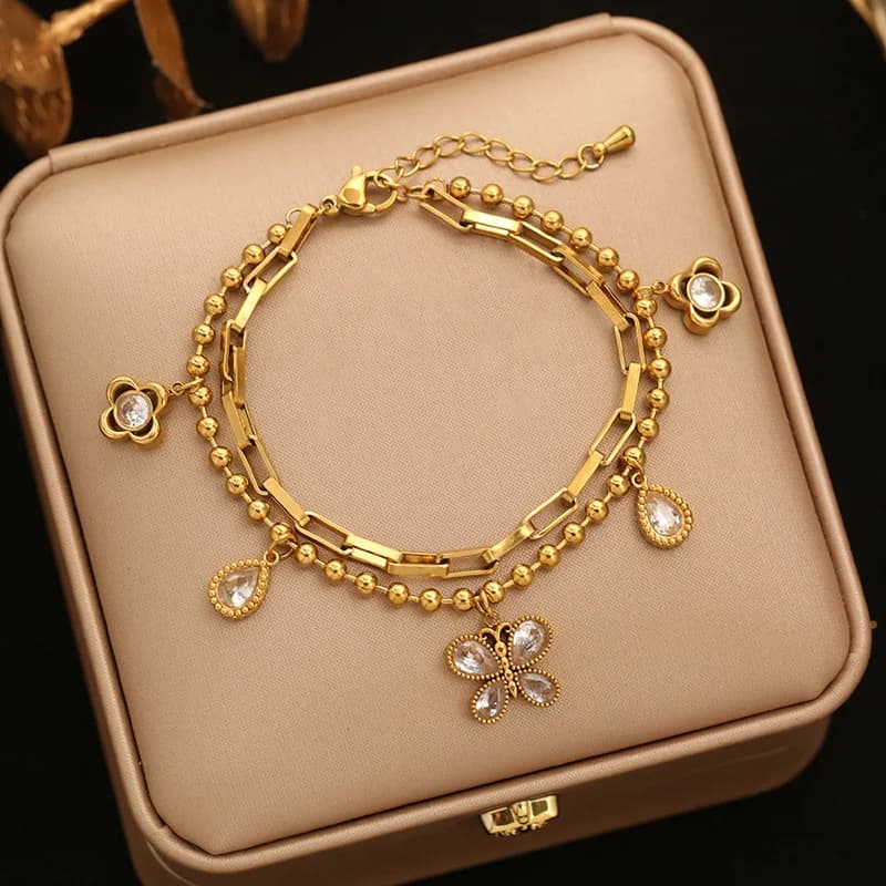 Bloem en Ster Bedelarmband met Parels