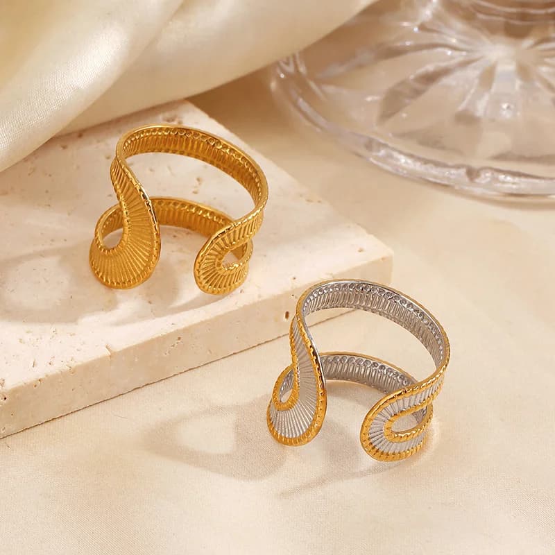 Verstelbare open cuff ring van roestvrij staal