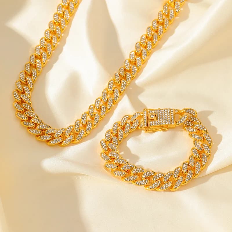 316L roestvrij staal verguld set met ketting en armband van cubic zirkonia